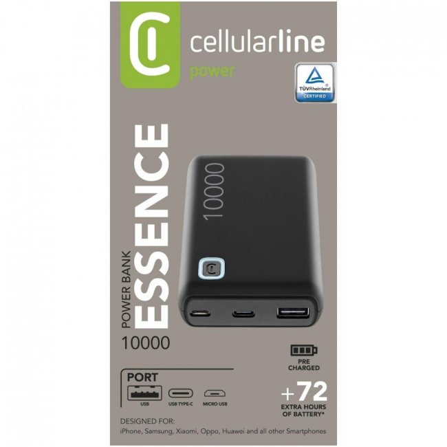 powerbank cellularline essence universale usb-a 10000mah nero