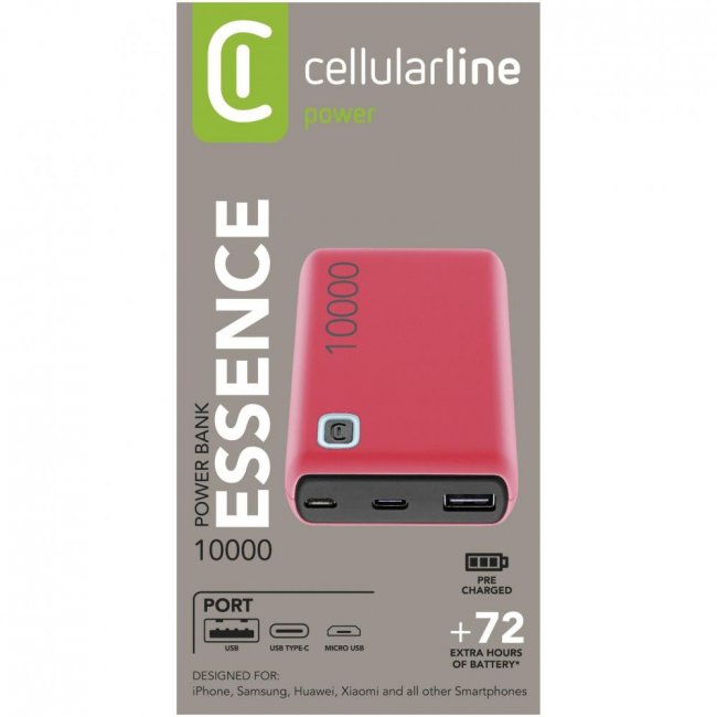 powerbank cellularline essence universale usb-a 10000mah rosa
