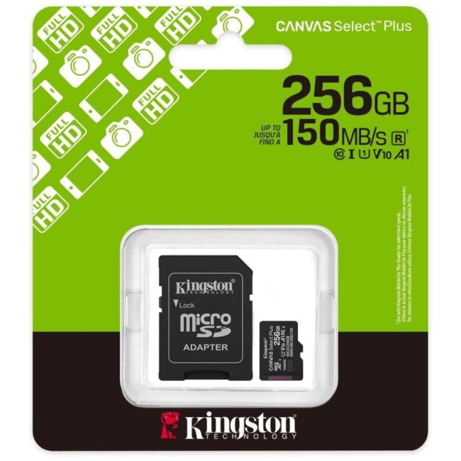 memory card kingston micro sd 256gb cl10 canvas splus sdcs3256gb  adsd