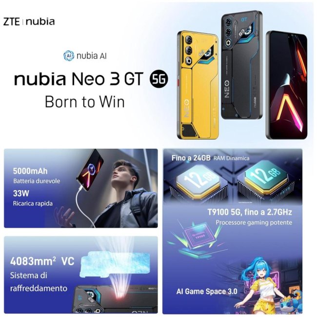 zte nubia neo3 gt 12 256gb 68 5g interstellar grey eu