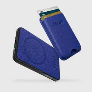 powerbank etres 5000mah wireless magnetico combo wallet blu