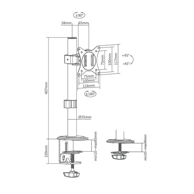 superior staffa monitor singolo 17-32 motion supspc001