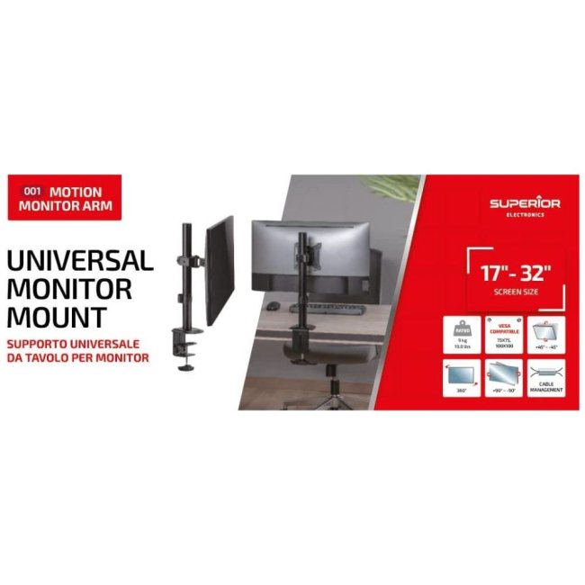 superior staffa monitor singolo 17-32 motion supspc001