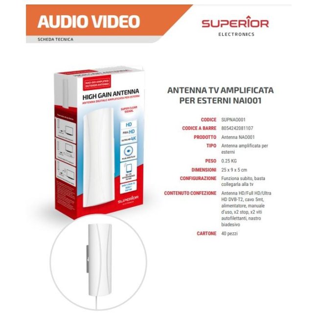 superior antenna tv amplificata per esterni dvb-2 ipx4 supnao001