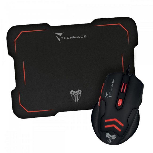 techmade kit mouse usb   tappetino gaming rosso